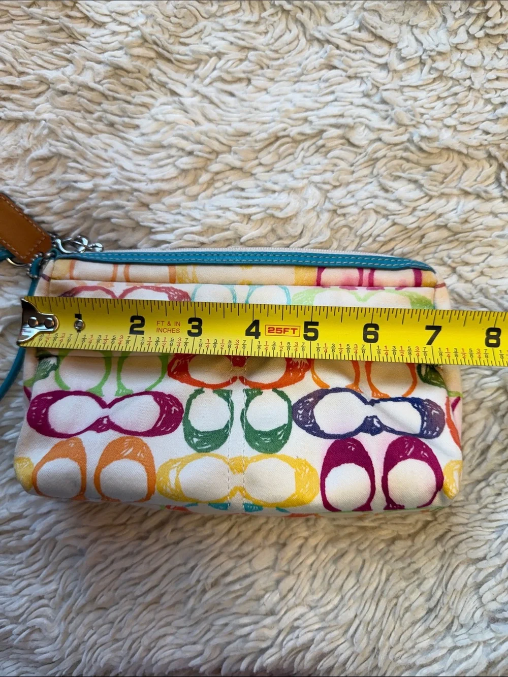 Vintage Coach Poppy Scribble  Wristlet/Clutch~Aqua Leather/Soft Canvas